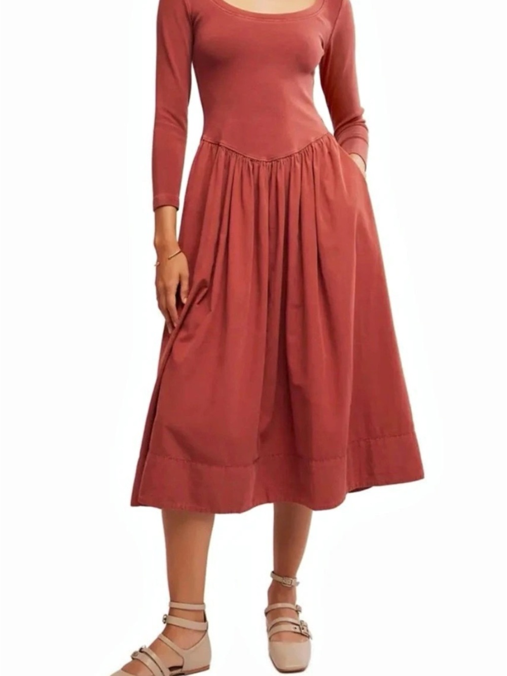 Free People Rust Drop Waist  Aelia  Midi Dress XS